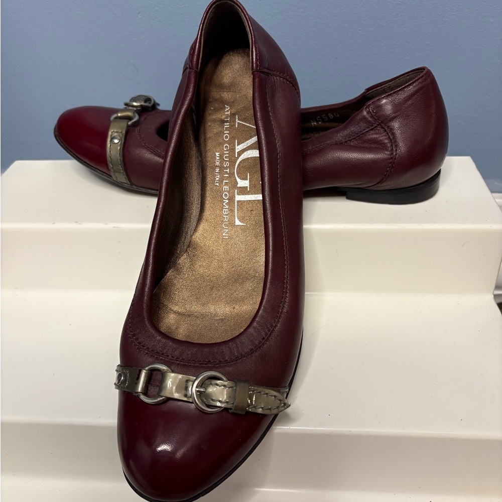 AGL Women's Deep Red Flats with Silver Accents